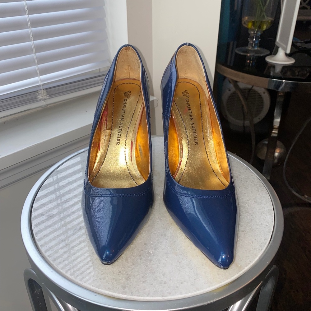 Christian Audigier Electric Blue Stiletto w/ yellow sole US Size 8
